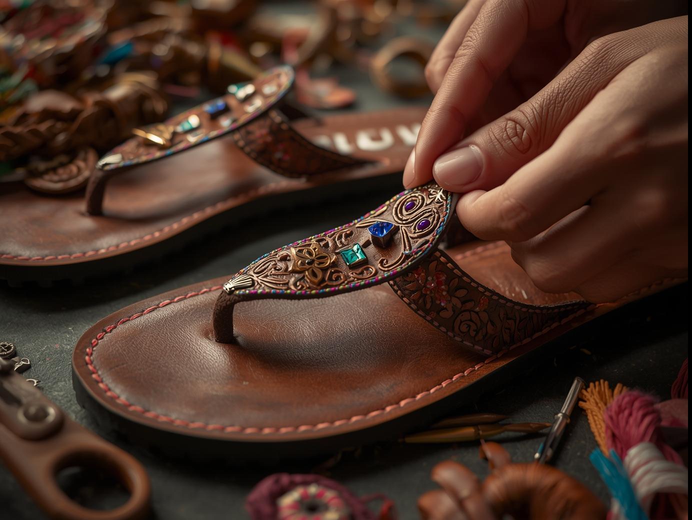 making decorated leather sandals